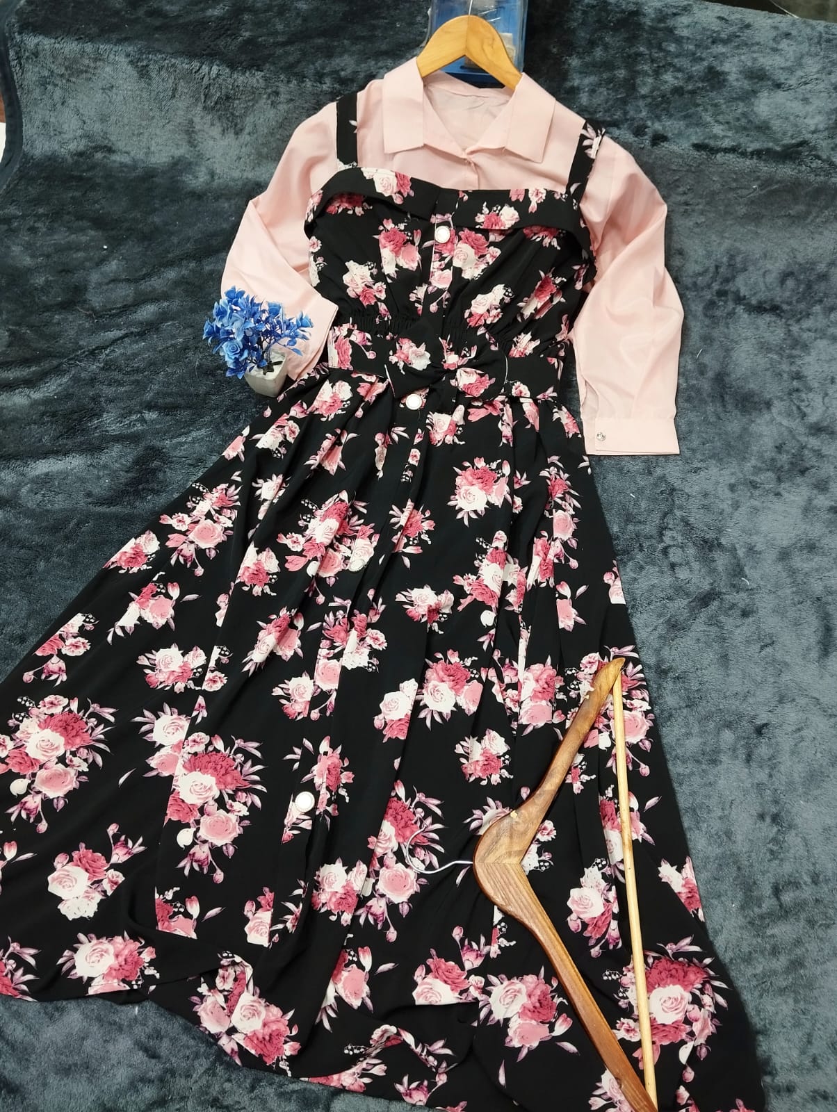 Digital Printed 2-Piece Romper Maxi with Front Open Shirt