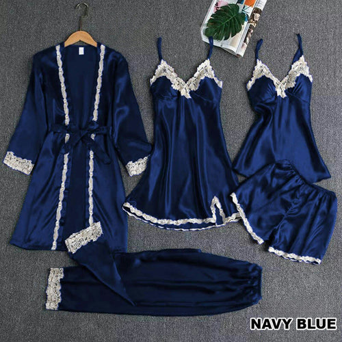 5-Piece Premium Silk Night Suit Set