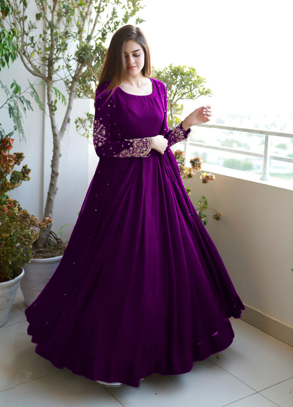 Embroidered Pearl Gown with Maxi Trouser – 3 Piece Set