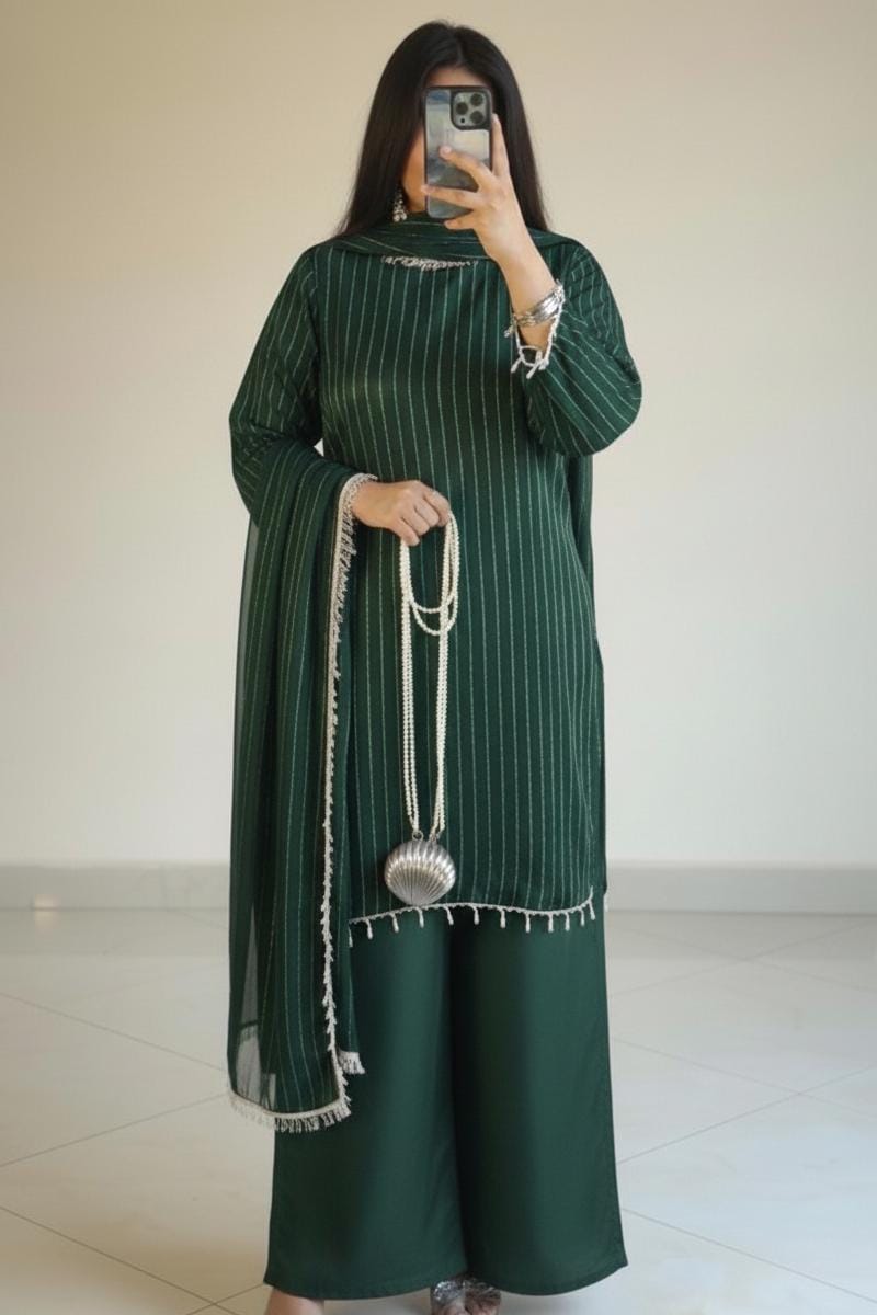 Full Heavy Stone Work Front & Back Shirt with Palazzo & 4-Side Lace Dupatta – Premium 3 Piece Eid Collection