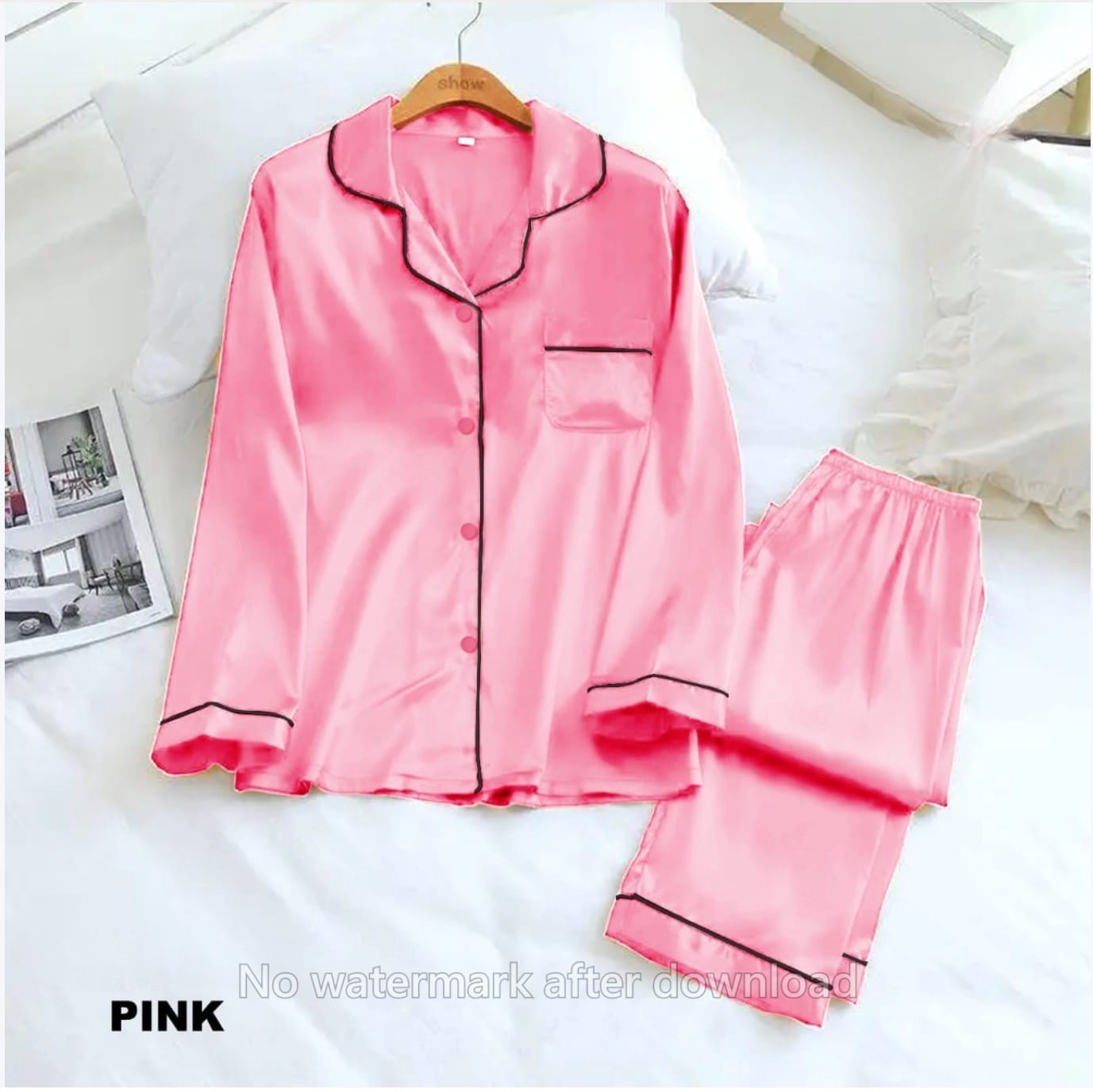 Premium Piping Work Shamose Silk Night Wear Suit (2-Piece)