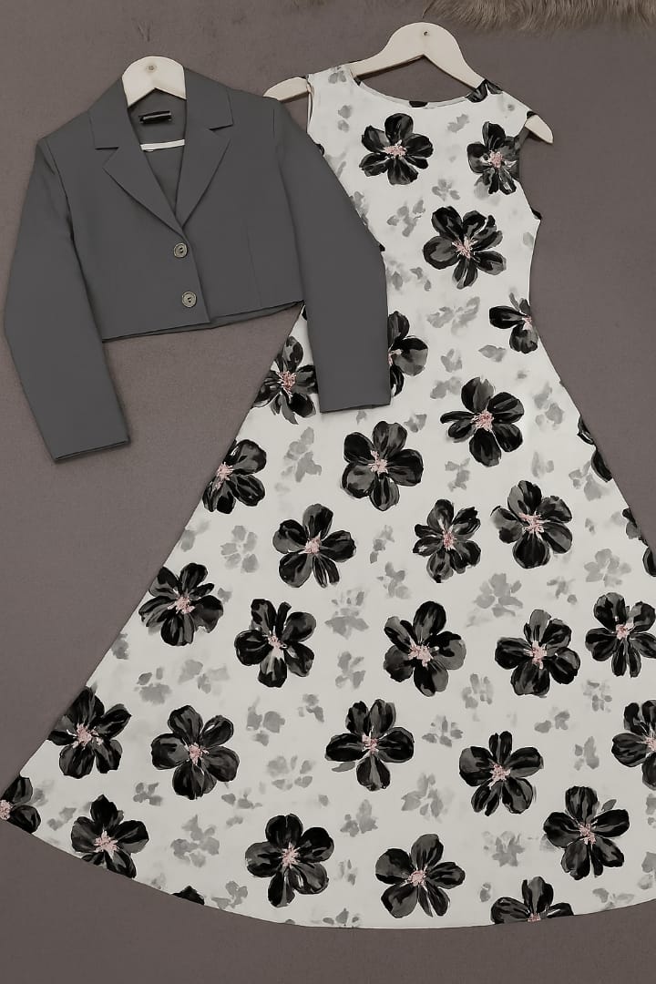 Printed Chiffon Maxi with Plain Georgette Koti – 2 Piece