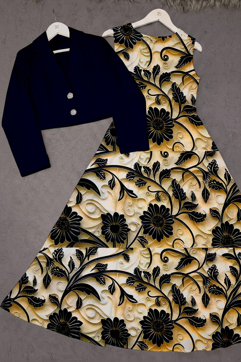 Printed Chiffon Maxi with Plain Georgette Koti – 2 Piece