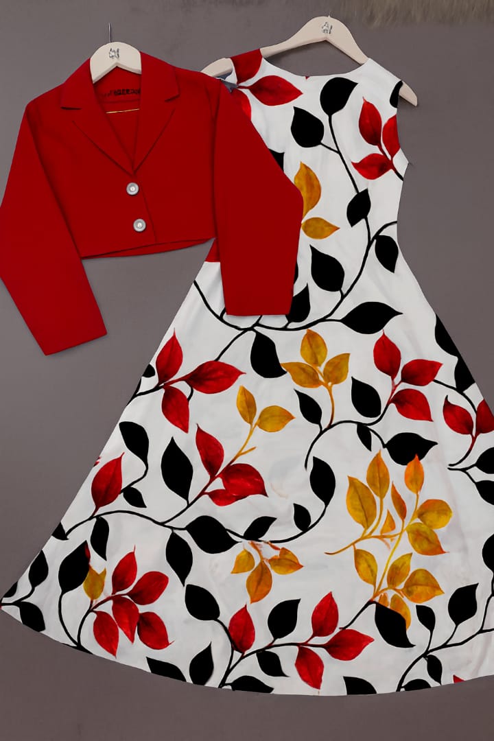 Printed Chiffon Maxi with Plain Georgette Koti – 2 Piece