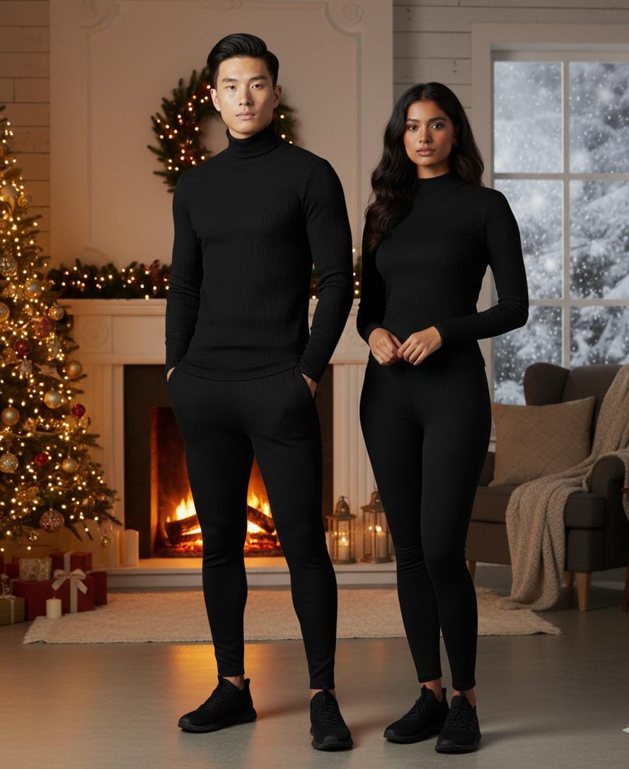 Black Unisex High Neck & Leggings 2-Piece Set – Stretchable Lycra