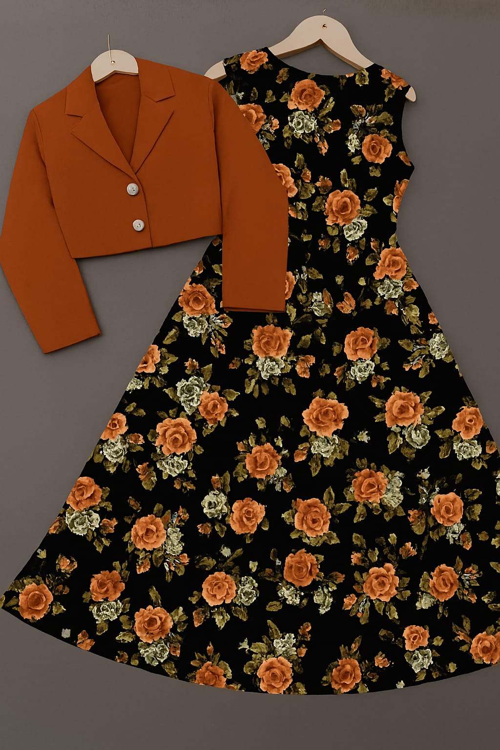 Printed Chiffon Maxi with Plain Georgette Koti – 2 Piece