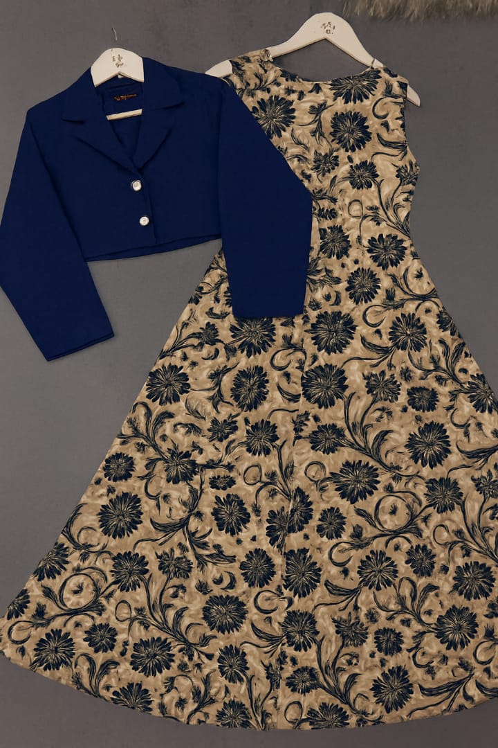 Printed Chiffon Maxi with Plain Georgette Koti – 2 Piece