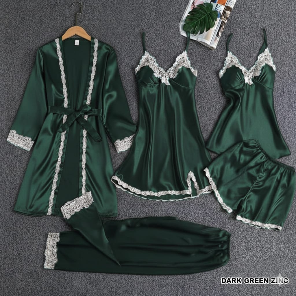 5-Piece Premium Silk Night Suit Set