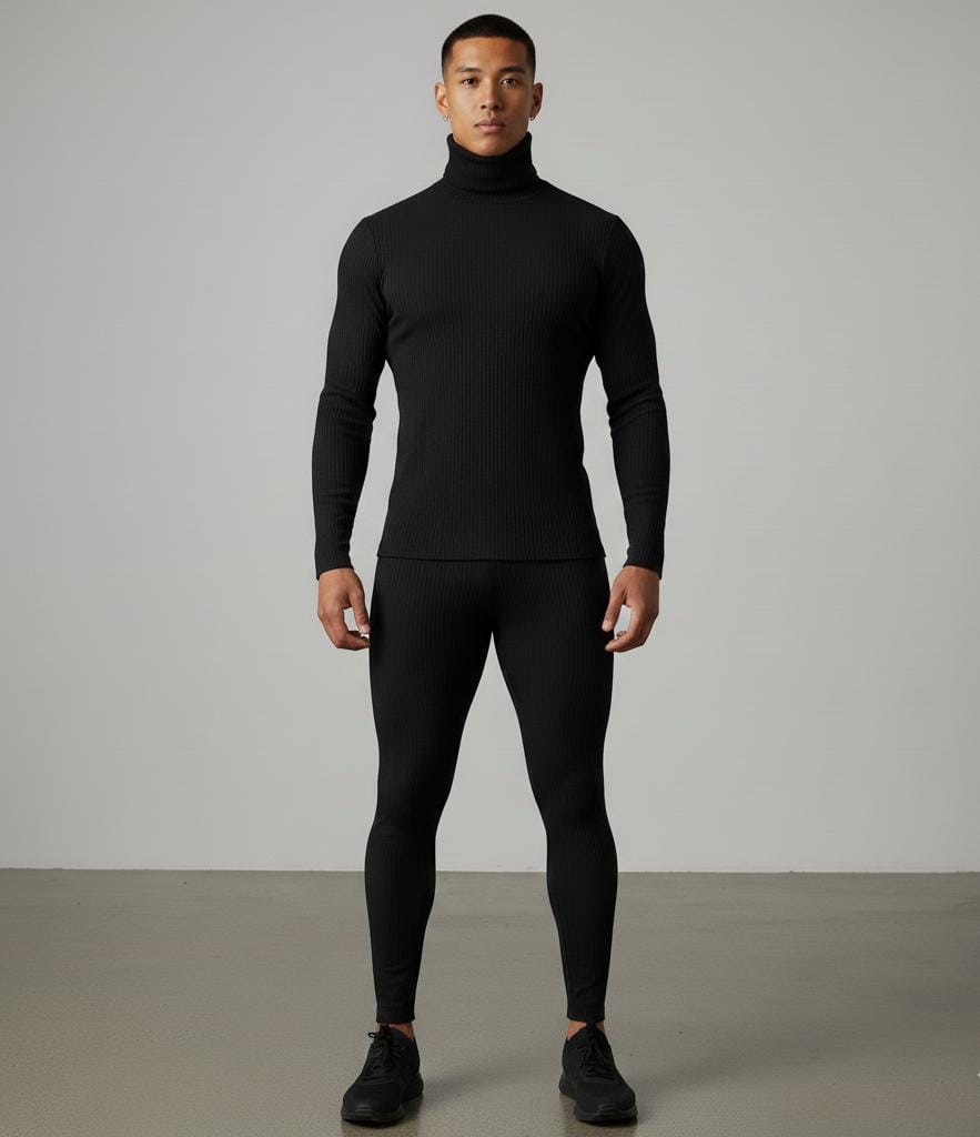 Black Unisex High Neck & Leggings 2-Piece Set – Stretchable Lycra