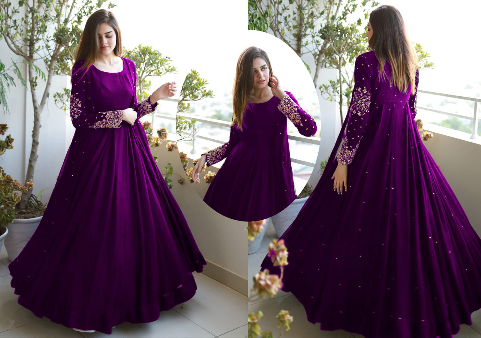 Embroidered Pearl Gown with Maxi Trouser – 3 Piece Set