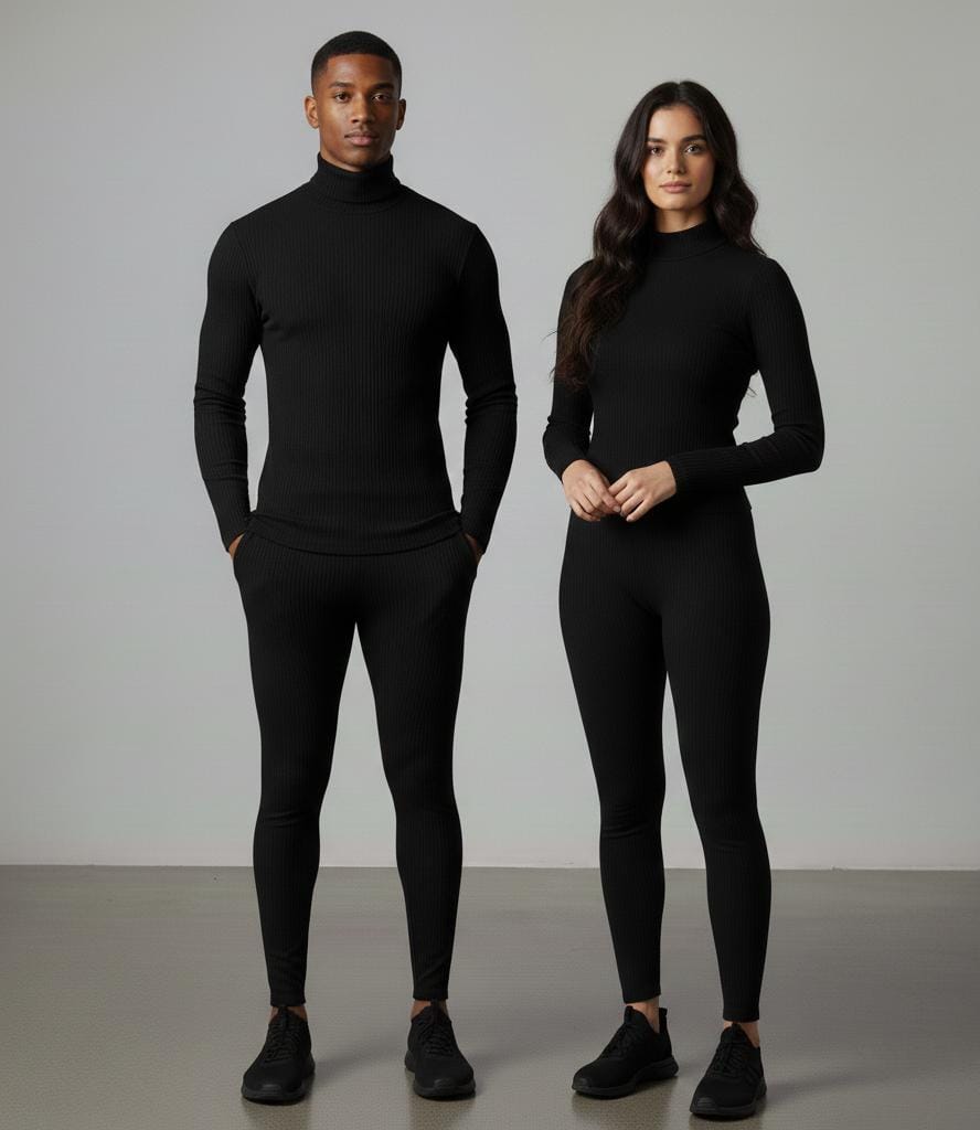 Black Unisex High Neck & Leggings 2-Piece Set – Stretchable Lycra