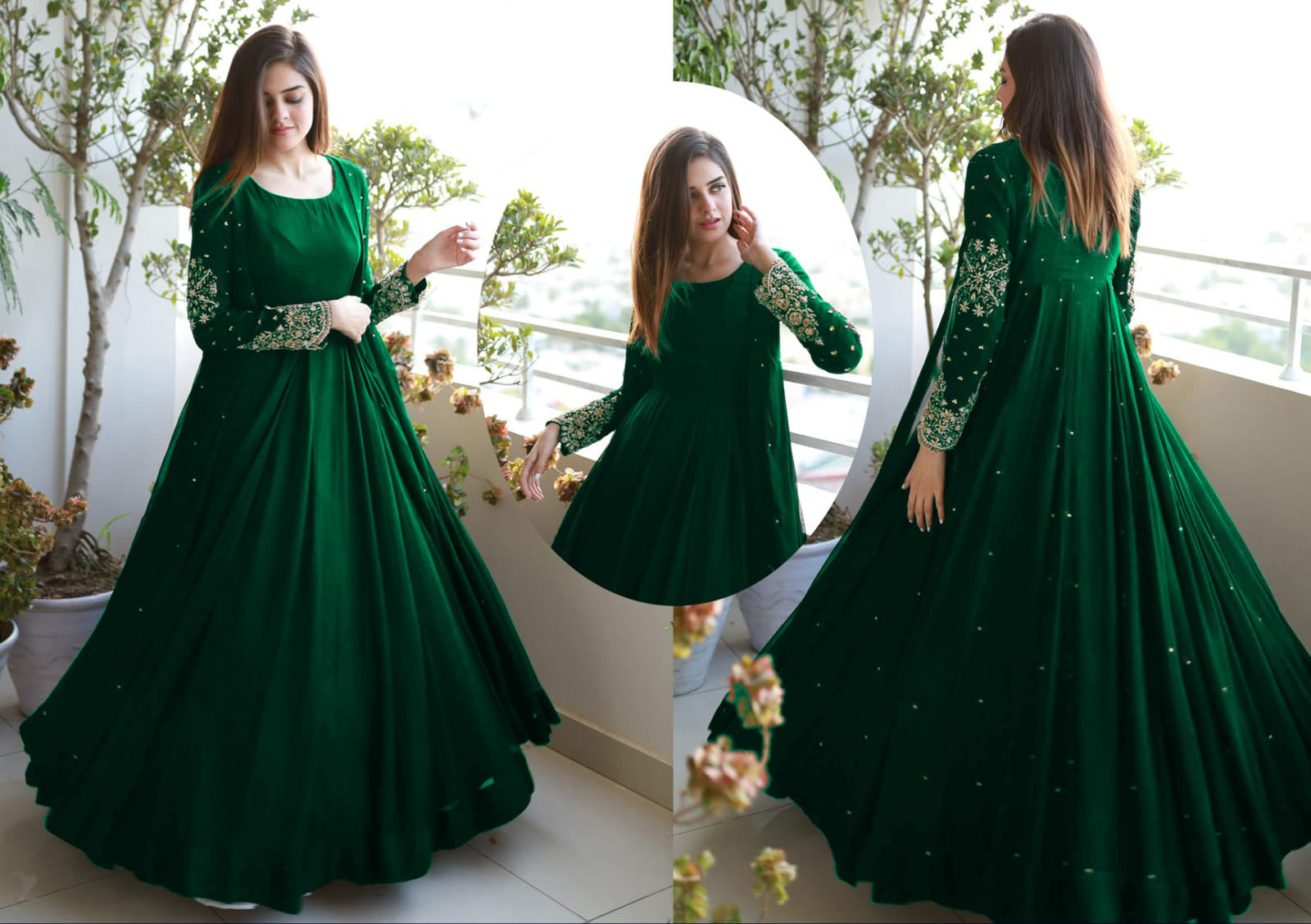 Embroidered Pearl Gown with Maxi Trouser – 3 Piece Set