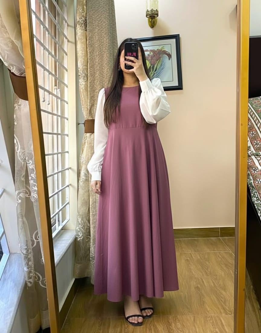 Platted Georgette Maxi Dress with White Sleeves – Premium Elegant Wear