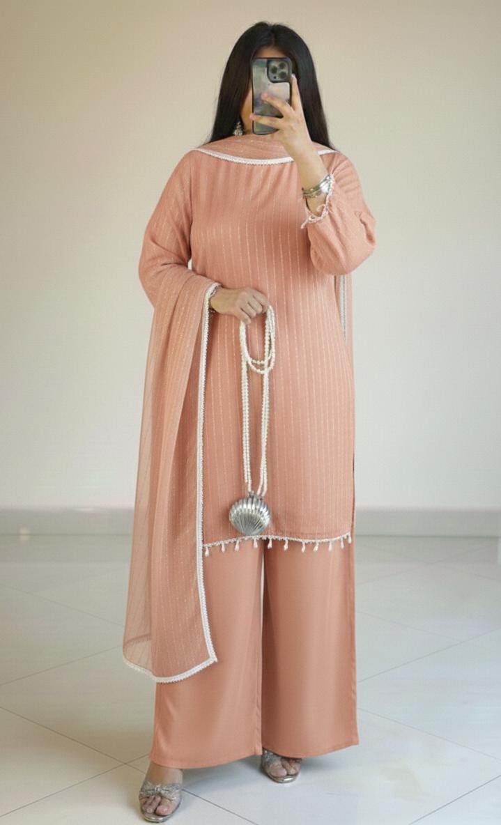 Full Heavy Stone Work Front & Back Shirt with Palazzo & 4-Side Lace Dupatta – Premium 3 Piece Eid Collection