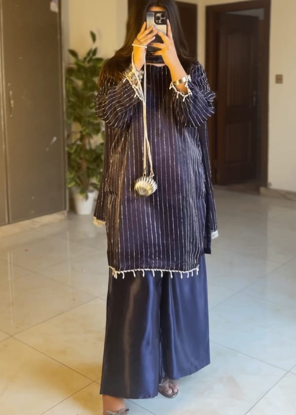 Full Heavy Stone Work Front & Back Shirt with Palazzo & 4-Side Lace Dupatta – Premium 3 Piece Eid Collection