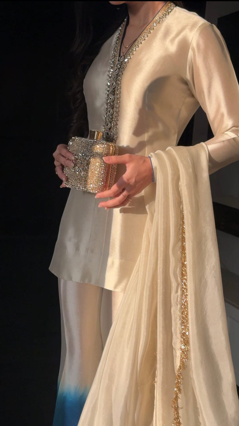 Royal Silk Tie-Dye 3 Peace Dress Ensemble with Luxe Lace Detailing