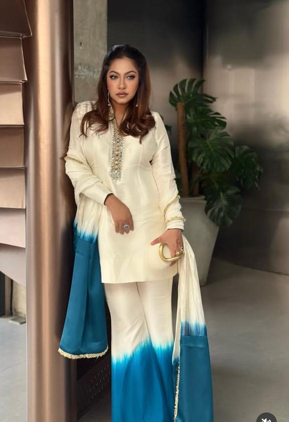 Royal Silk Tie-Dye 3 Peace Dress Ensemble with Luxe Lace Detailing