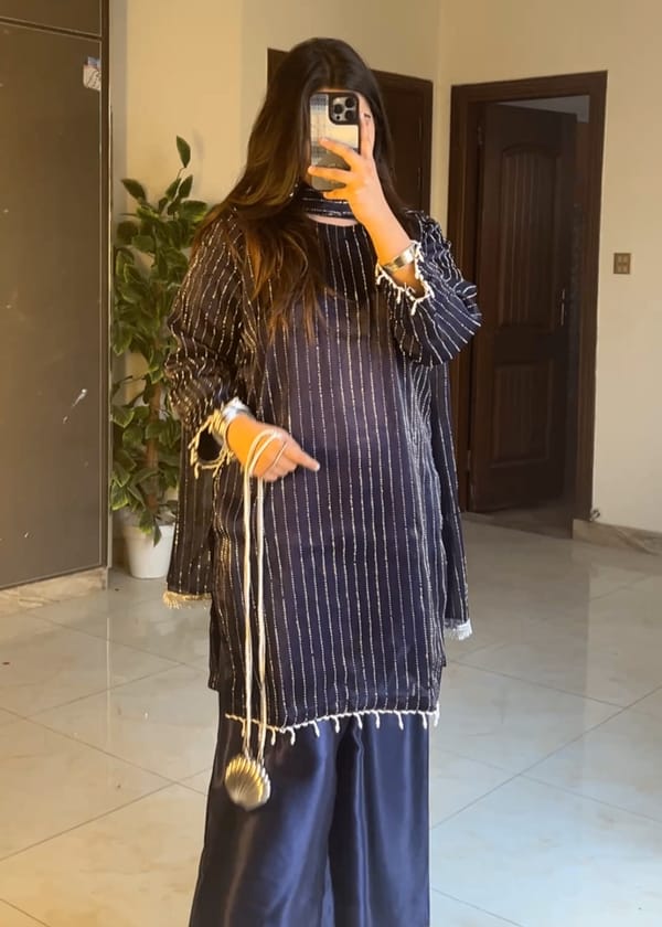 Full Heavy Stone Work Front & Back Shirt with Palazzo & 4-Side Lace Dupatta – Premium 3 Piece Eid Collection