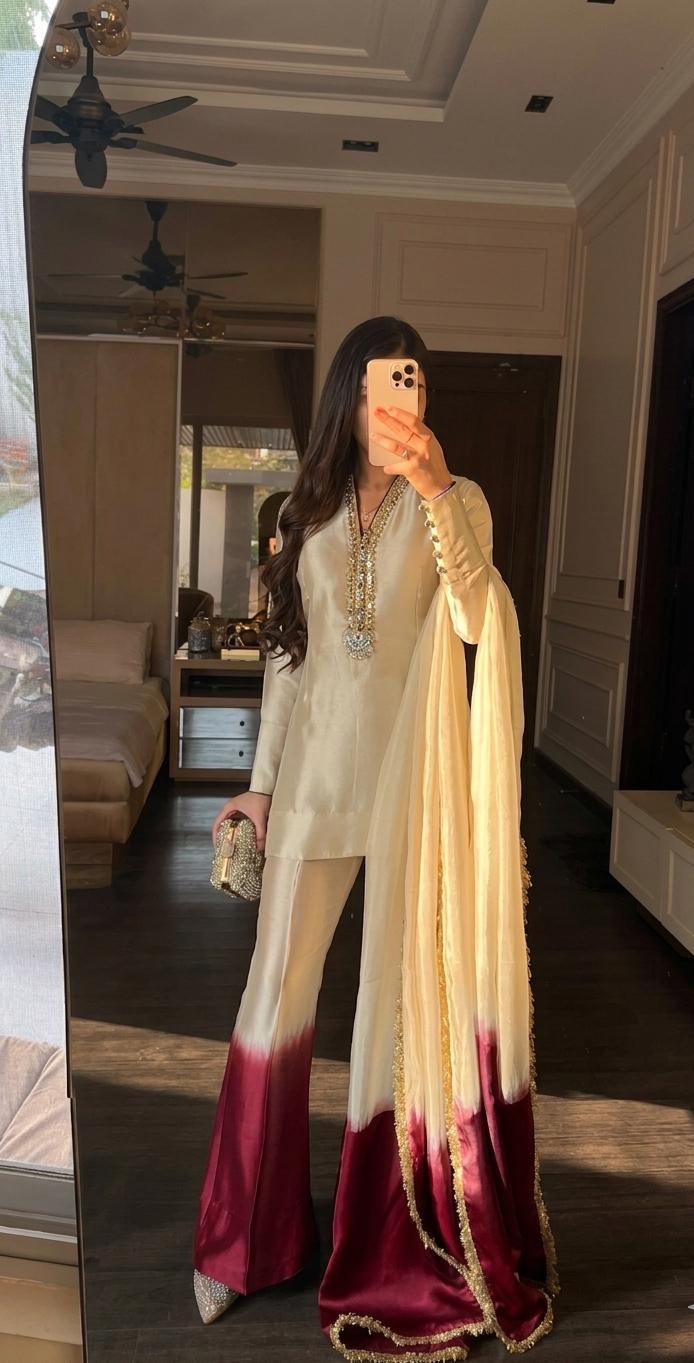 Royal Silk Tie-Dye 3 Peace Dress Ensemble with Luxe Lace Detailing