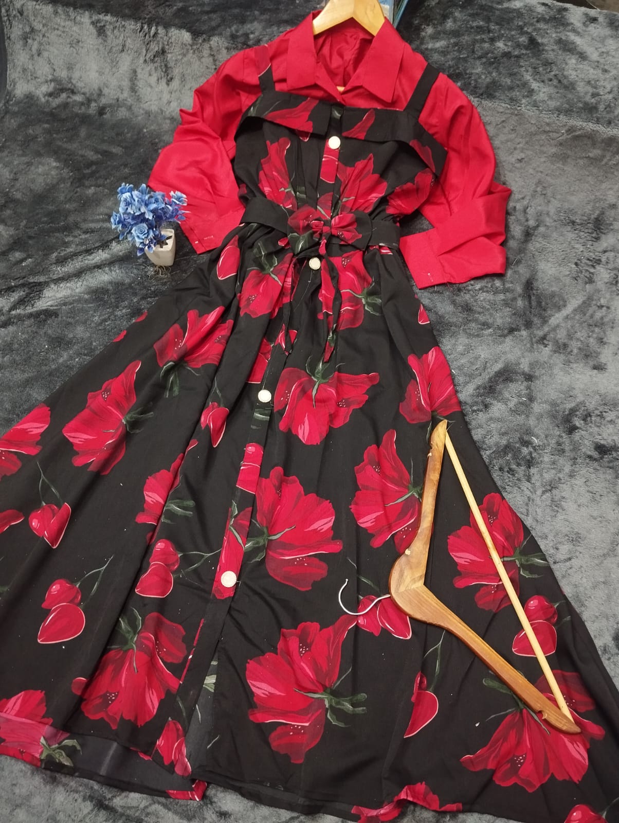 Digital Printed 2-Piece Romper Maxi with Front Open Shirt