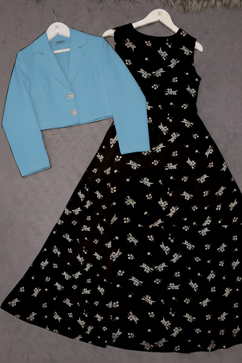 Printed Chiffon Maxi with Plain Georgette Koti – 2 Piece