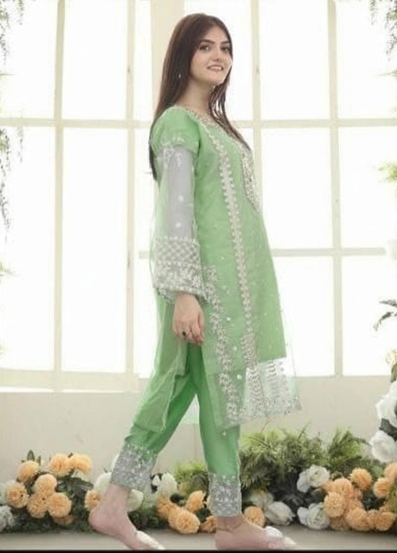 Heavy Embroidered Organza Shirt with Embroidered Trouser & Dupatta – 3 Piece Set