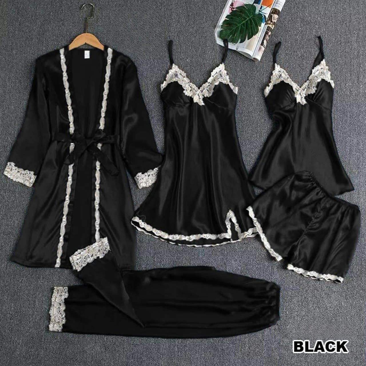 5-Piece Premium Silk Night Suit Set