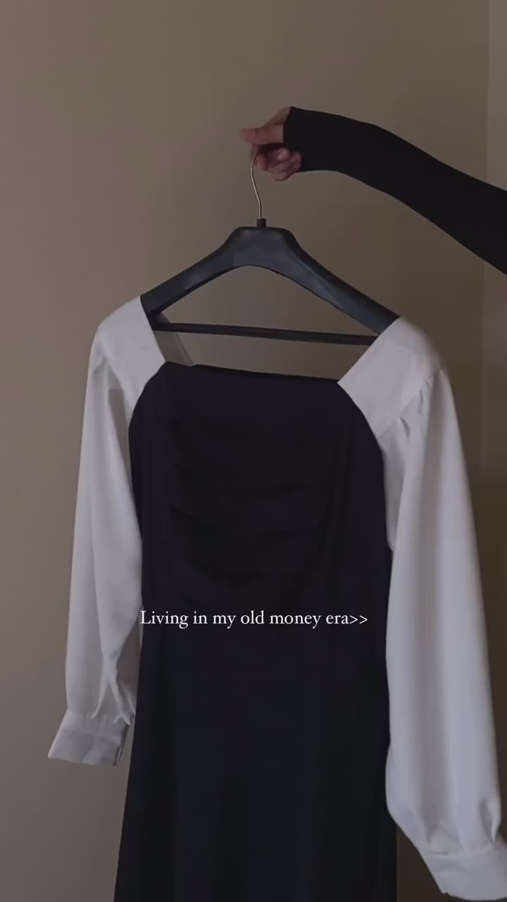 Platted Georgette Maxi Dress with White Sleeves – Premium Elegant Wear