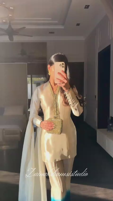 Royal Silk Tie-Dye 3 Peace Dress Ensemble with Luxe Lace Detailing