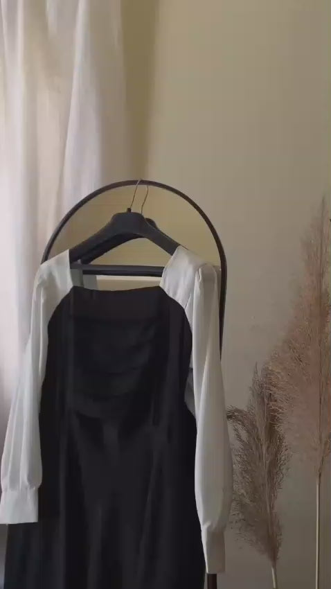 Platted Georgette Maxi Dress with White Sleeves – Premium Elegant Wear