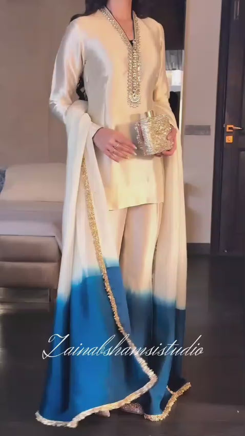 Royal Silk Tie-Dye 3 Peace Dress Ensemble with Luxe Lace Detailing