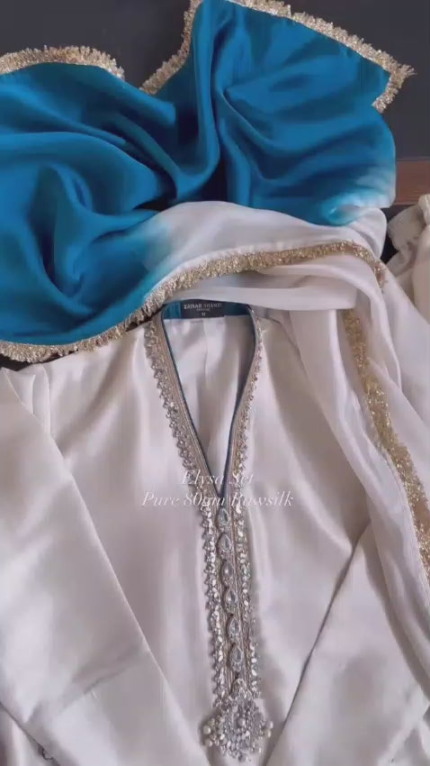 Royal Silk Tie-Dye 3 Peace Dress Ensemble with Luxe Lace Detailing