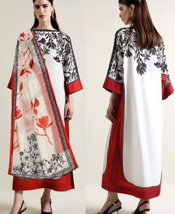 ✨ Luxury Long Baggy Digital Printed 3-Piece Set 🌸 (Swiss Lawn + Munar Dupatta)