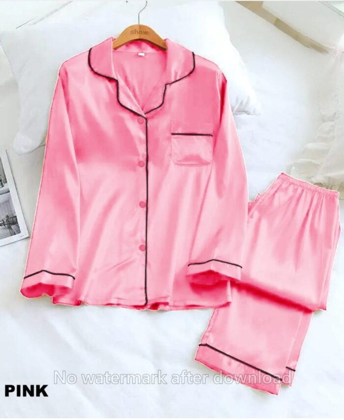 ✨ Premium Shamose Silk Night Wear Suit – 3 Piece Set (With Scrunchie) ✨