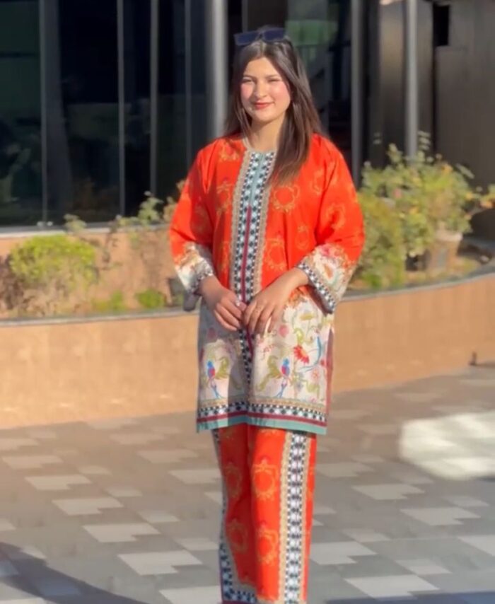 ✨ Orange Patti 2-Piece Co-Ord Set – New Arrival (Crape) 🌸